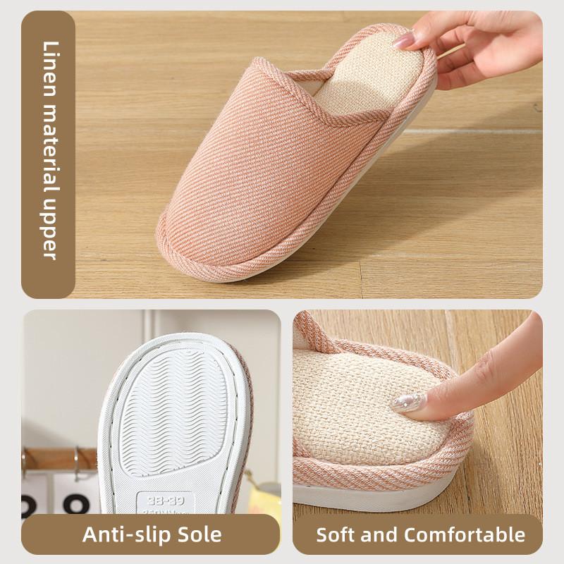 Женские и мужские льняные тапочки для дома Мягкие дышащие шлепанцы для пар Шлепанцы — фото 4