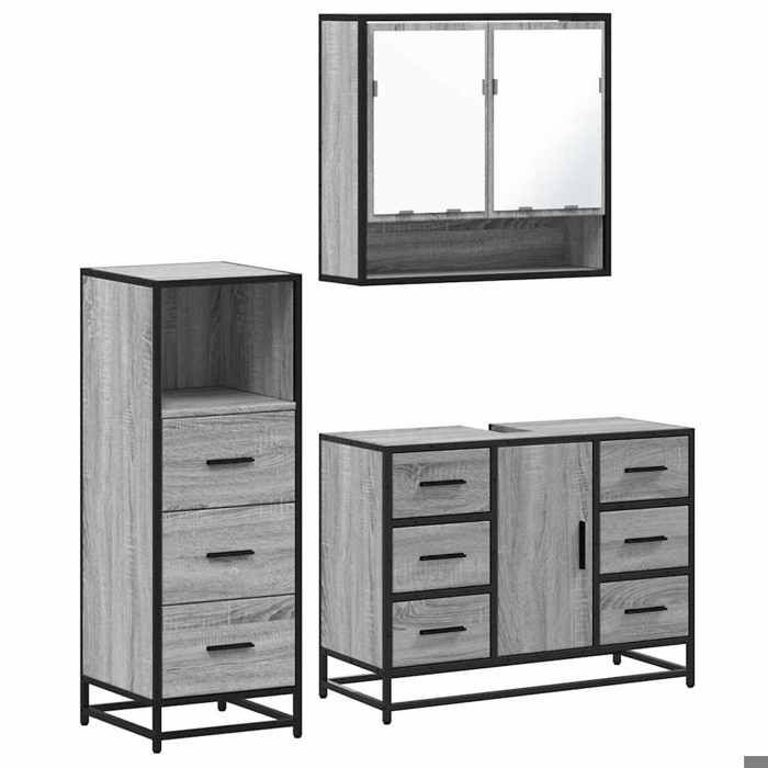 VidaXL Ensemble de meubles de salle de bain 3 pcs Sonoma gris, armoire de salle de bain, armoire de rangement de toilette, 3301053