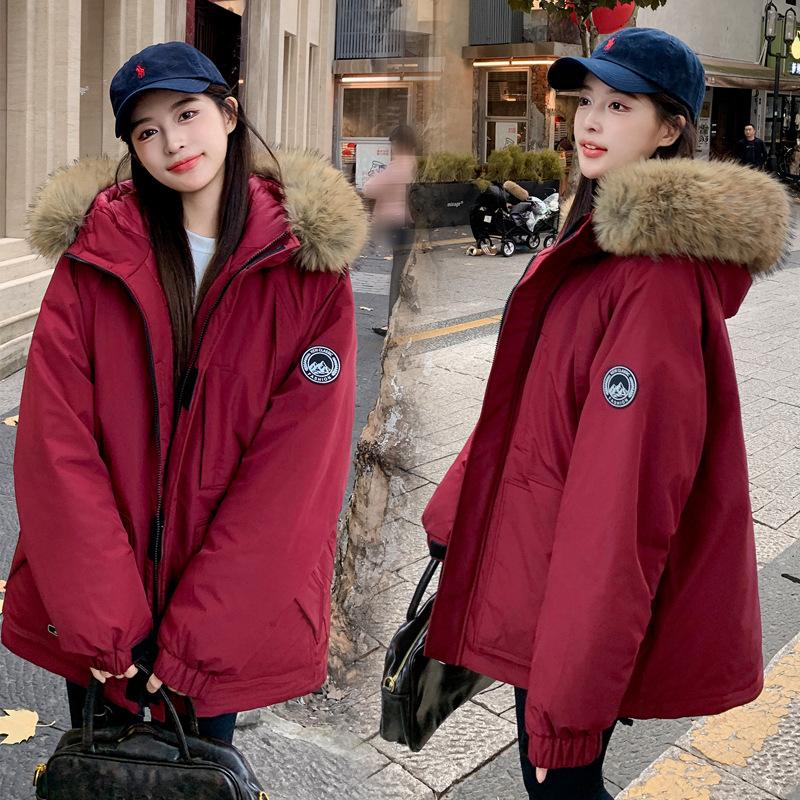 Tooling Parker Down Cotton-padded Jacket Women's Winter New Thick Little Fur Collar Cotton-padded Coat.