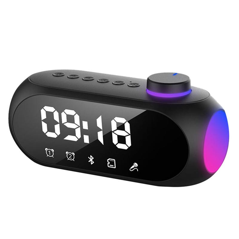 Portable Mini FM Radio Receiver Hifi Sound RGB Bluetooth Speaker with Clock Dual Alarm Clock Support Handsfree Calls
