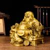 Hotei-Figur, Maitreya-Bodhisattva, Feng-Shui-Artikel, Hotei auf einem Drachenthron sitzend, Amulett für Reichtum, Glück und finanzielles Glück (Gold)