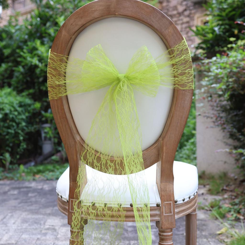 10Pcs 18x275cm White Lace Chair Sashes Boho Bows Rustic Chair Ties Slipcovers for Wedding Baby Shower Birthday Party Table Decor