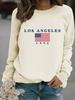 European & American Women's Casual Long-Sleeve Round Neck 'LOS ANGELES' Print Pullover Hoodie - Autumn/Winter Collection
