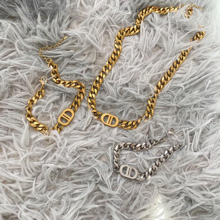 Gold Double D Titanium Steel Chain Necklace - Bold European & American Style for Women