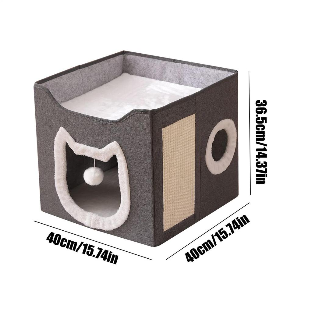 Cat Cave Foldable Pet Shelter House 2-Layer Large Cave Bed Shelter Hideaway Kennel With Scratch Pad And Ball For Cats Dogs