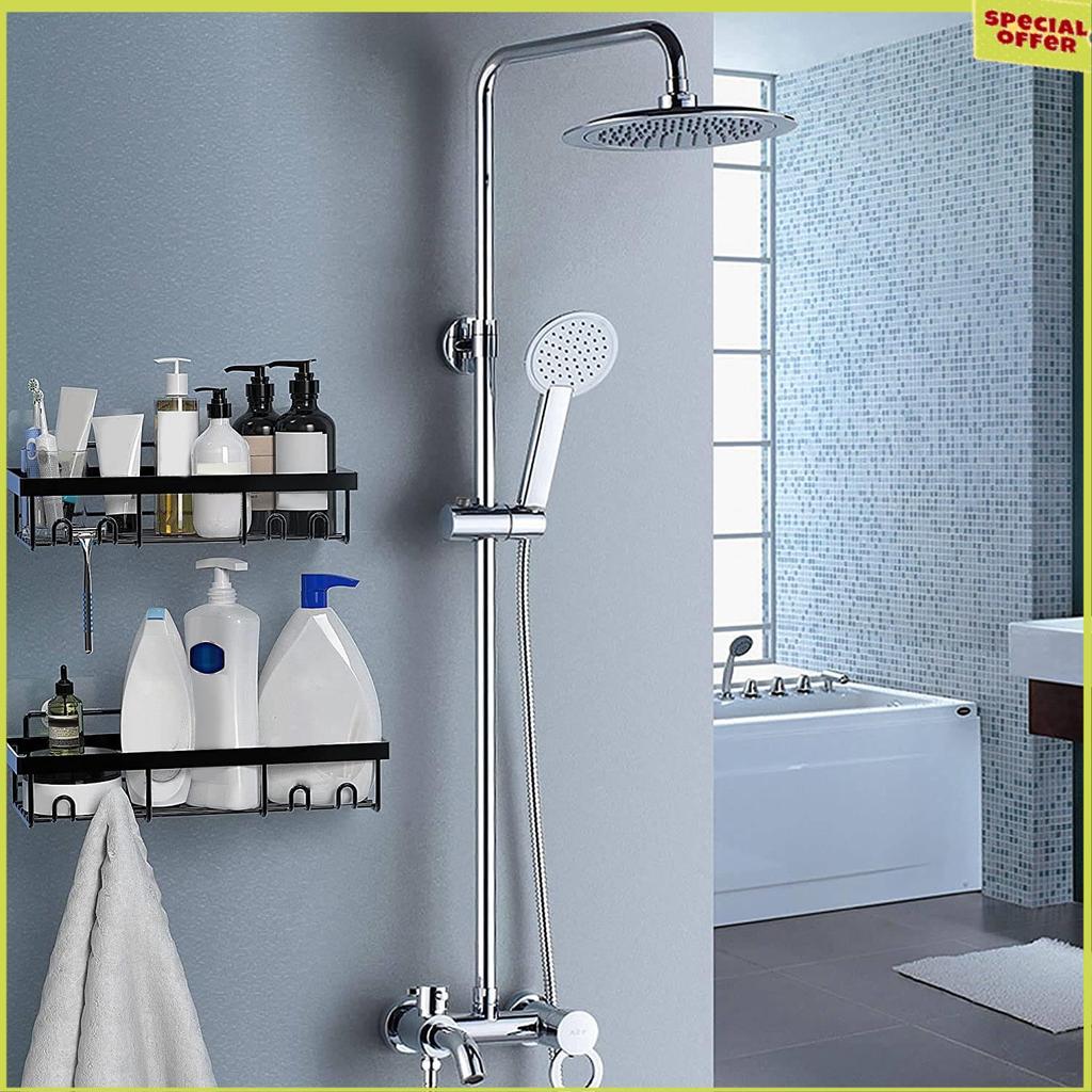 A34R Shower Caddy Shelf Organizer Rack(2Pack), Bathroom Accessories Basket Shelves With Hooks, Wall Mount Shower Storage