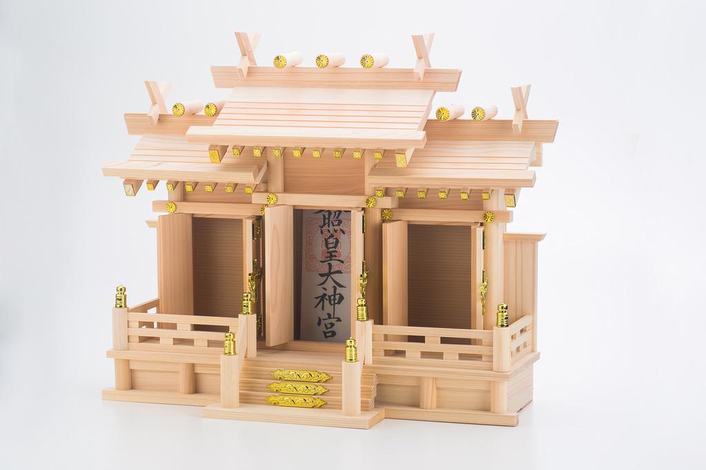 Kamidana no Sato Shinto Shrine with Three Different Roofs, Tsumugi, Natural, 39 x 49.5 x 20 cm