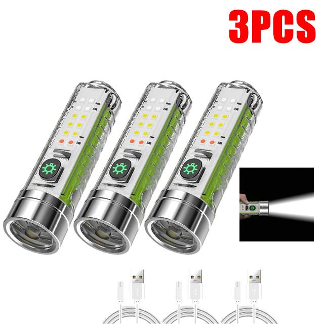 Multifunction Portable Powerful Spotlight Long Range Flashlight Type-C Keychain LED Lamp With Magnet Camping Uv Light Mini Torch