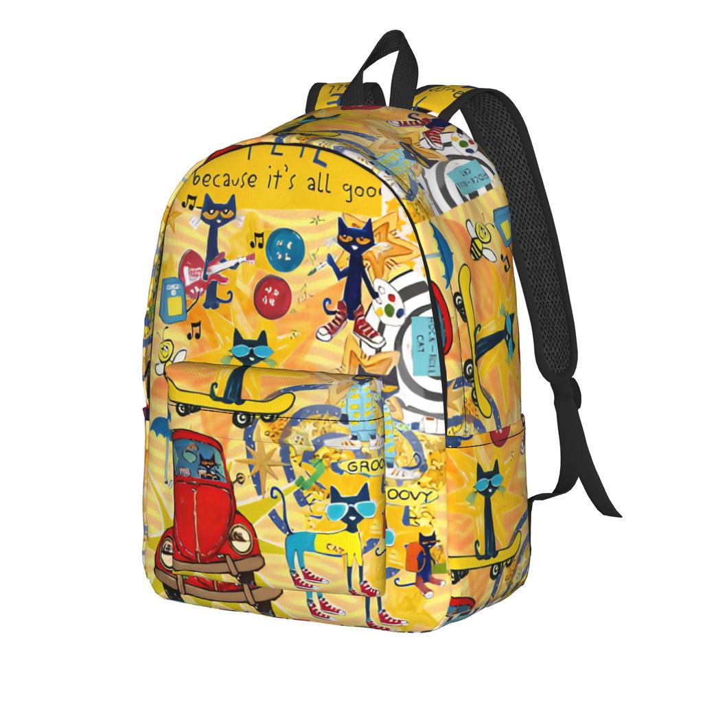 Pete the Cat Cool Kitten Casual Backpack Sports High School Business Cartoon Daypack Laptop Computer Canvas Bags
