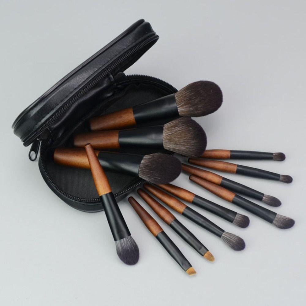 12Pcs Lip liner Mini Makeup Brush Set with Storage Box Wood Eyeshadow Make Up Kit Blush Cosmetic Tool Concealer Brush Set Beauty