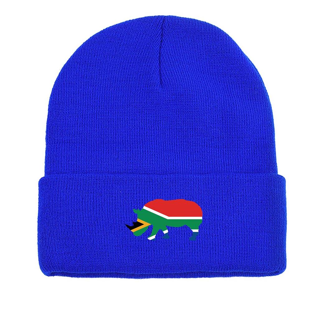 South Africa Flag Rhino Print Knitted Hat Beanie, Man Cap Lightweight Versatile Simple Bobble Hat Knit Cap Beanie