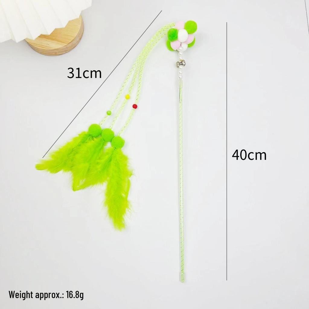 Cat Teaser Wand: Fairy Pom-Pom Tassel, Fur Ball, Feather, Elastic Rope Interactive Toy