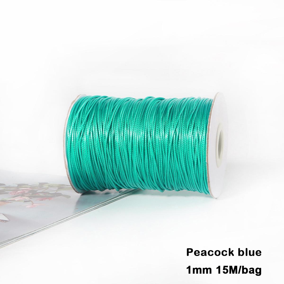 

Разноцветные вощеные хлопковые шнуры для макраме, ювелирные бусины, изготовление ювелирных изделий своими руками 1mm 15meter павлин голубой
