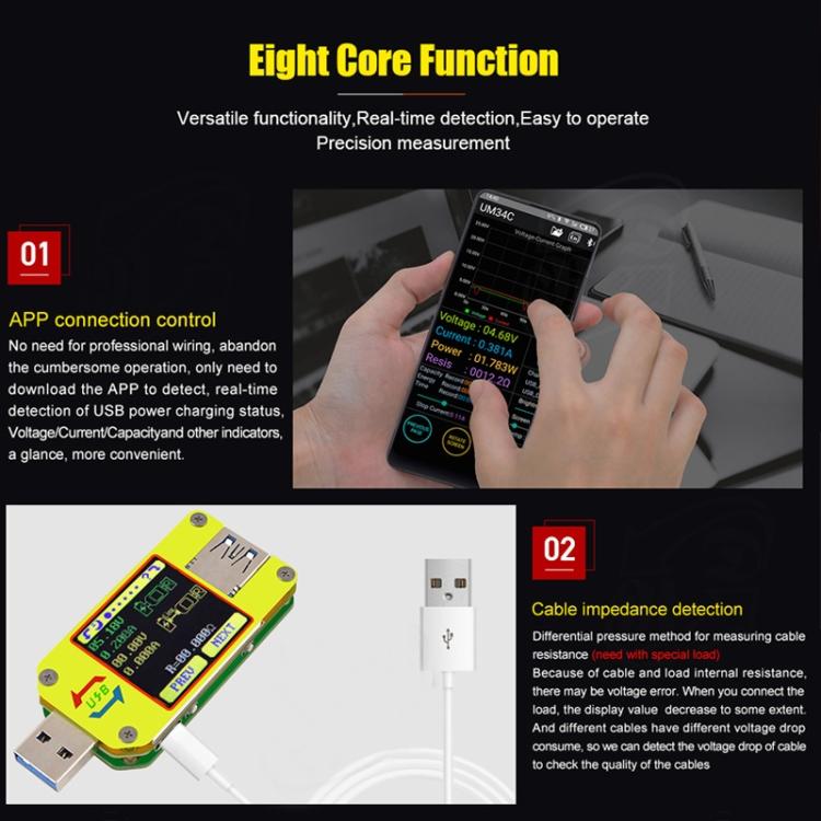 USB 3.0 Color Display Screen Tester Voltage-current Measurement Type-C Meter, Support Android APP