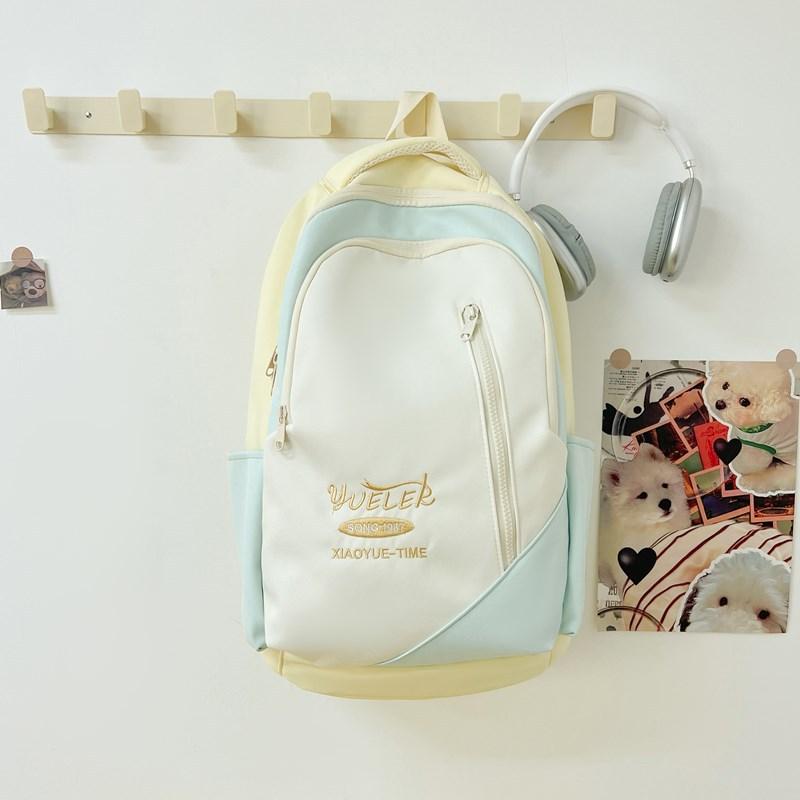 Schoolbag for Female High School Students  American Retro Large-capacity Backpack  Trendy Letter Embroidered New Backpack for College Students