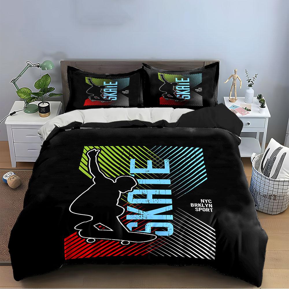 Skateboard NYC Design Bedding Duvet Cover Set Duvet Cover Pillowcases (1*Duvet Cover 2*Pillowcases, Without Duvet Insert)