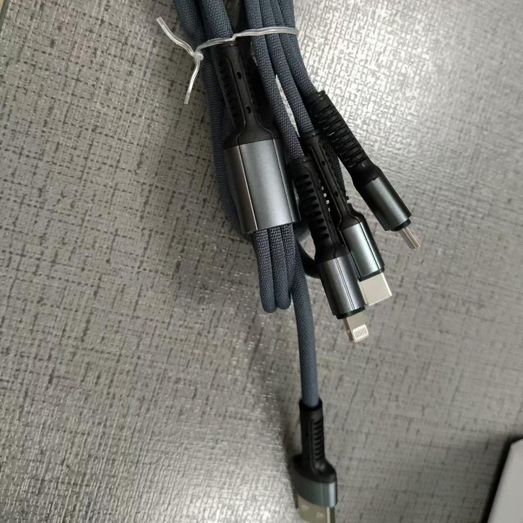 66W Braided 3-in-1 Charging Cable for Apple, Android, Type-C, Huawei Phones
