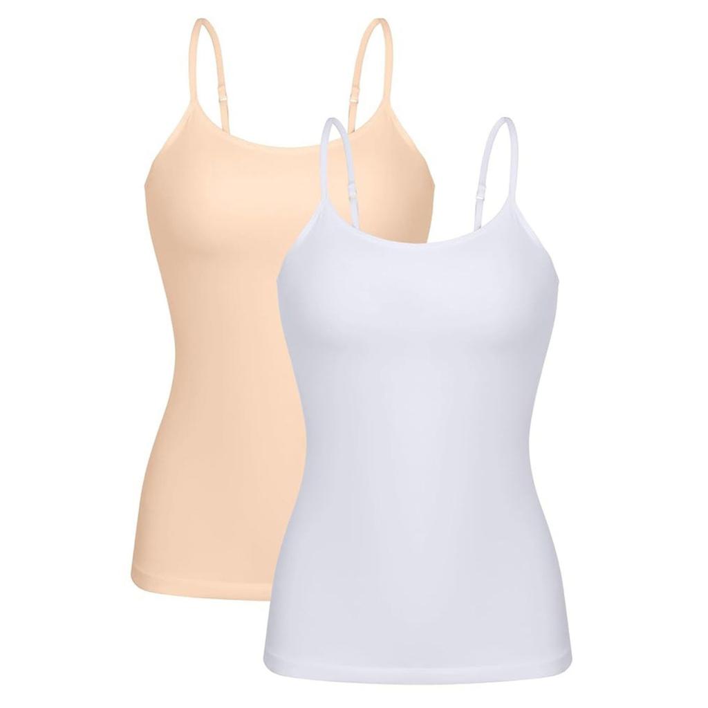 CHARMLEAKS Damen-Unterhemd aus Baumwolle, Damenunterwäsche, Nachtwäsche, Unterwäsche, Hebe-BH, solides Basic-Tanktop, 2er-Pack