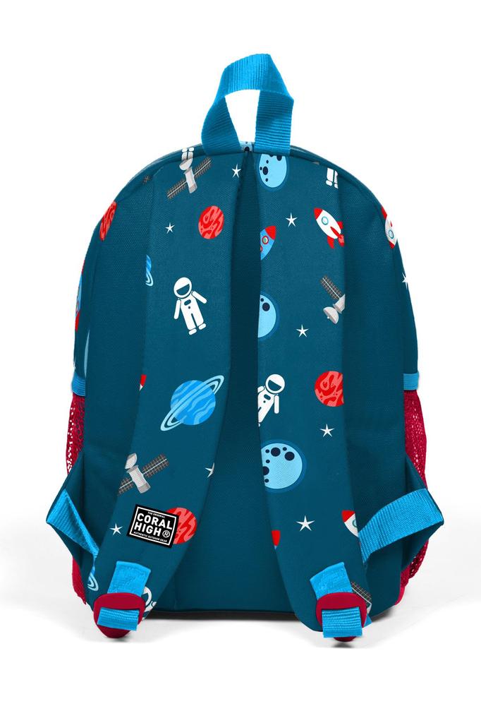 Minik Yuva Backpack Indigo Red Space Pattern Two Compartments 23354