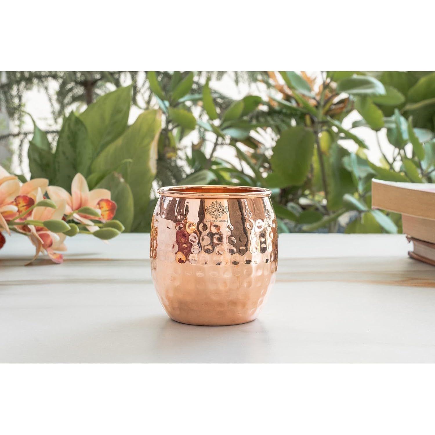 

Hammered Copper Glass Tumbler, Serveware & Drinkware, Ayurveda Healing, 550 ML