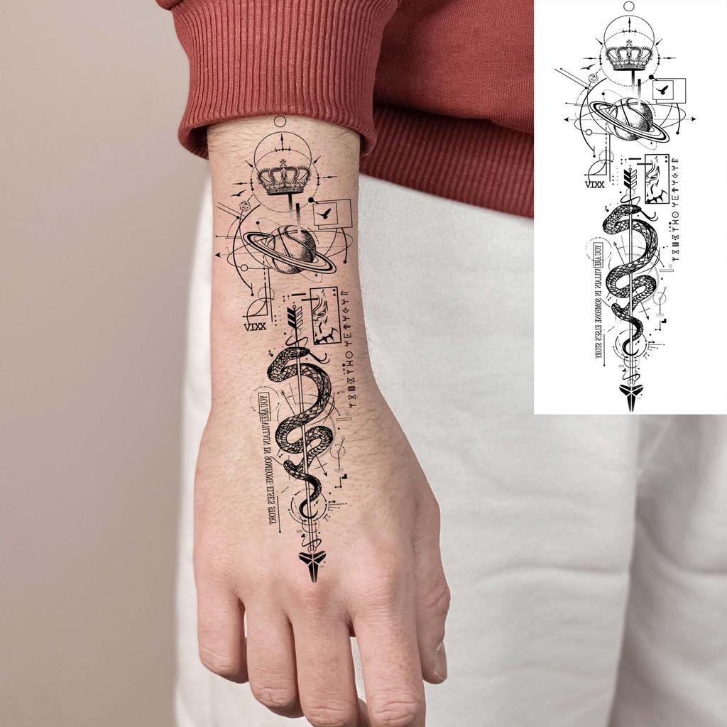 1 Sheet Geometric Planet Mountains Temporary Tattoos For Women Men Forearm Foot, Waterproof Long Lasting Realistic Tatoo Sticker