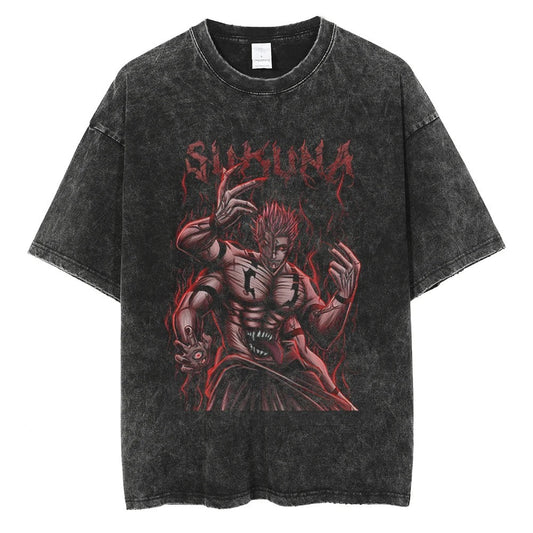 Parentchild Fashion Anime Comfortable Tshirt Jujutsu Kaisen Washed Tee Vintage Oversized Anime Graphic Men Casual Tops