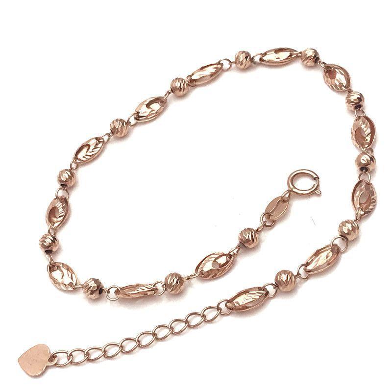 Rose Gold Plated 585 Purple Gold Jewelry Colored Gold Fashion Bead Adjustable Bracelet Jewelry Women