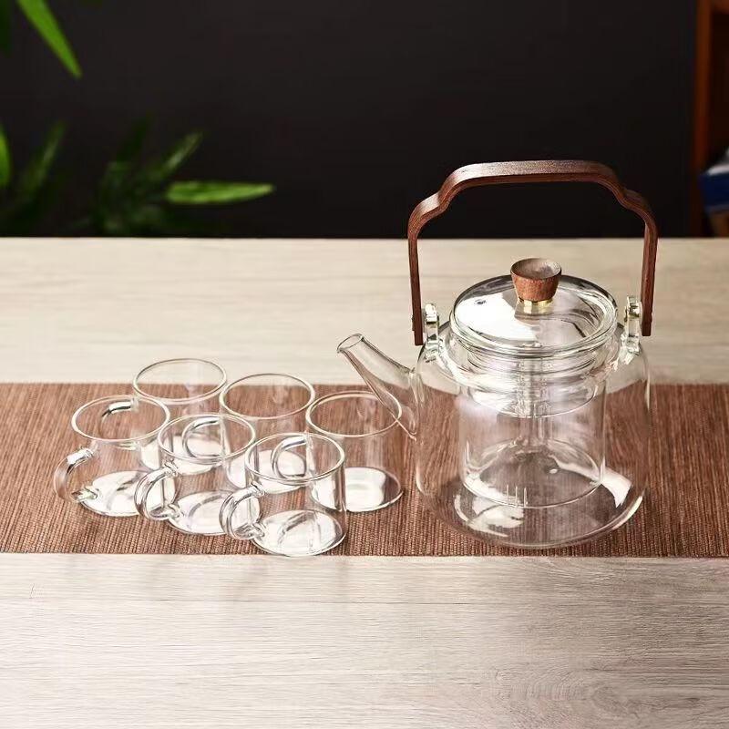 Fangyan Anti-scald Borosilicate Glass Tea Set with Walnut Handle