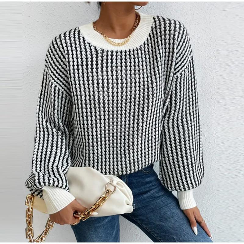 Women's Pullover Casual Plaid Thickened Round Neck Loose Ladies Knitwear Spring Autumn
