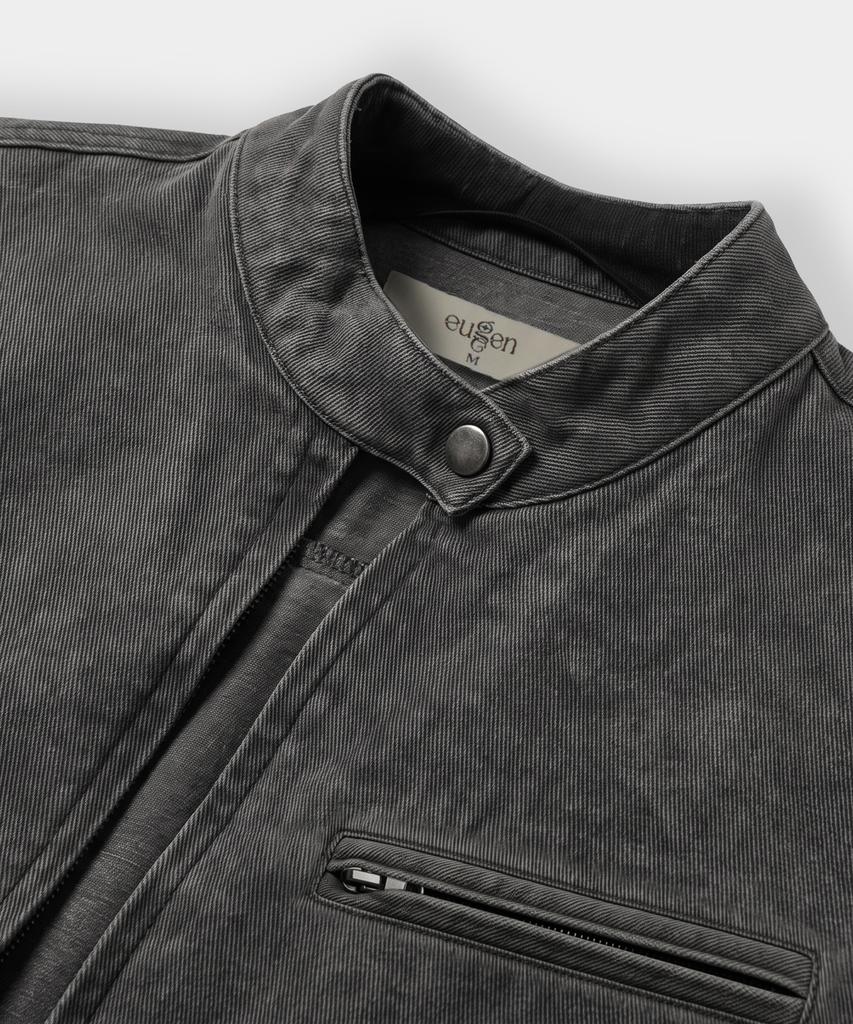 EUGGEN 2Way Cotton Biker Jacket_Washed Black