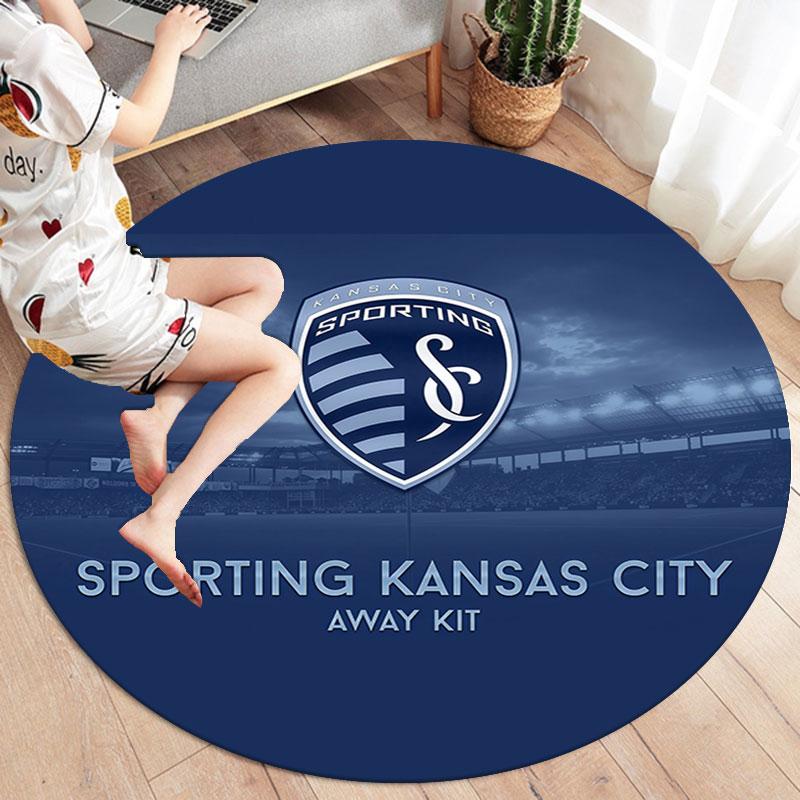 Sporting Kansas City Round Area Rug,Carpet Rug for Living Room Bedroom Sofa Playroom Decor,Non-slip Floor Mat