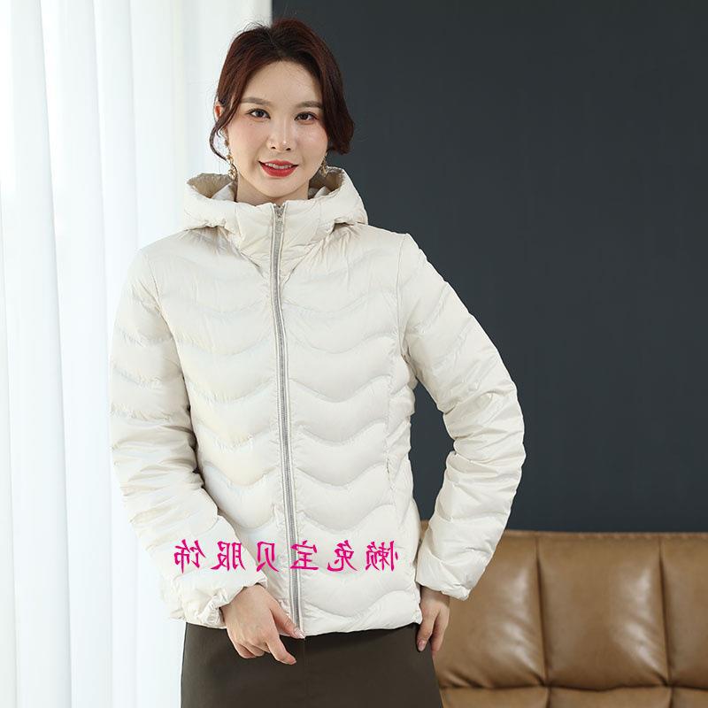2025 Autumn and Winter New Hooded Pressure Glue Light Down Jacket Women's Short White Duck Down Warm Wavy Line Fashion Coat