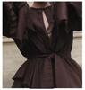 Elegant French Retro Ruffle Dress with Belt & Lantern Sleeves