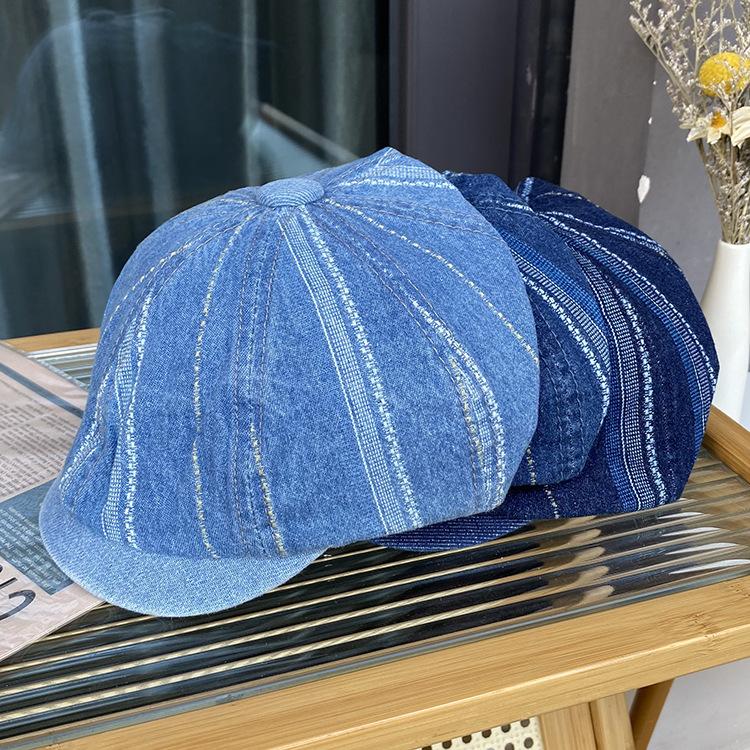 Berretto di jeans uomo e donna retrò vecchio denim ottagonale cappello versatile viso piccolo cappello forward moda