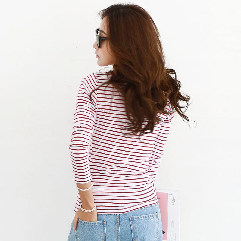 Camiseta de Manga Larga con Cuello en V a Rayas para Mujer, Talla Grande, Otoño/Primavera, Estilo Coreano, Diseño Adelgazante y Versátil