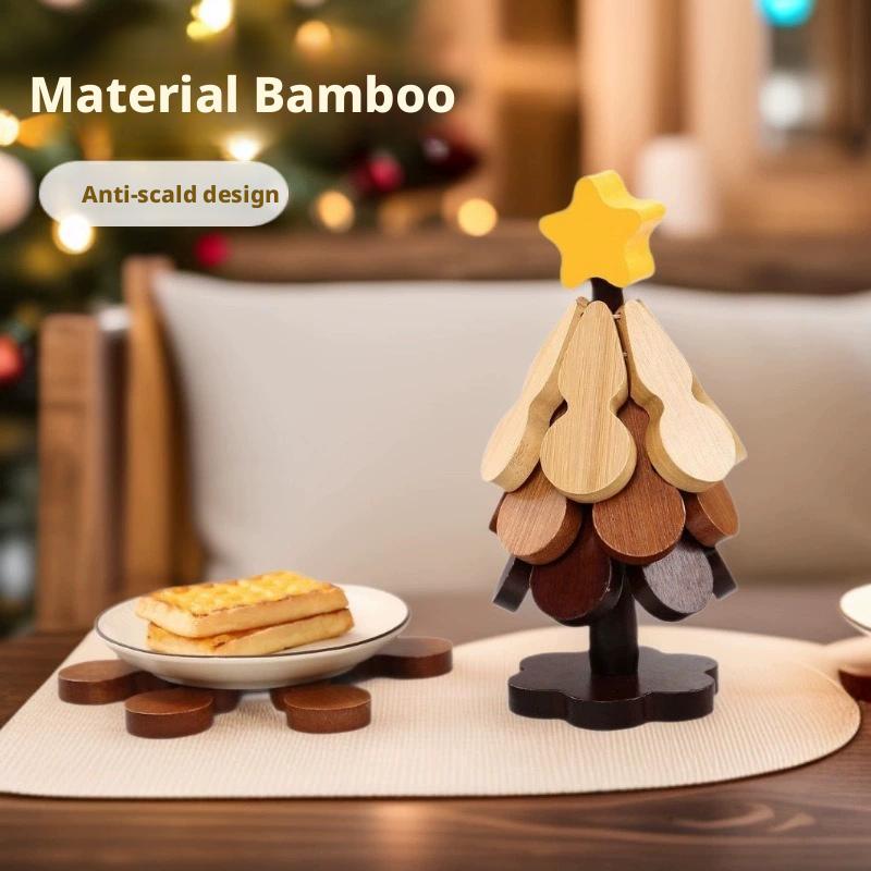 3PCS Tree Design Table Anti Scalding Mat Home Decoration Heat Resistant Table Mat Coaster Wood Placemats Pot Festival Gift
