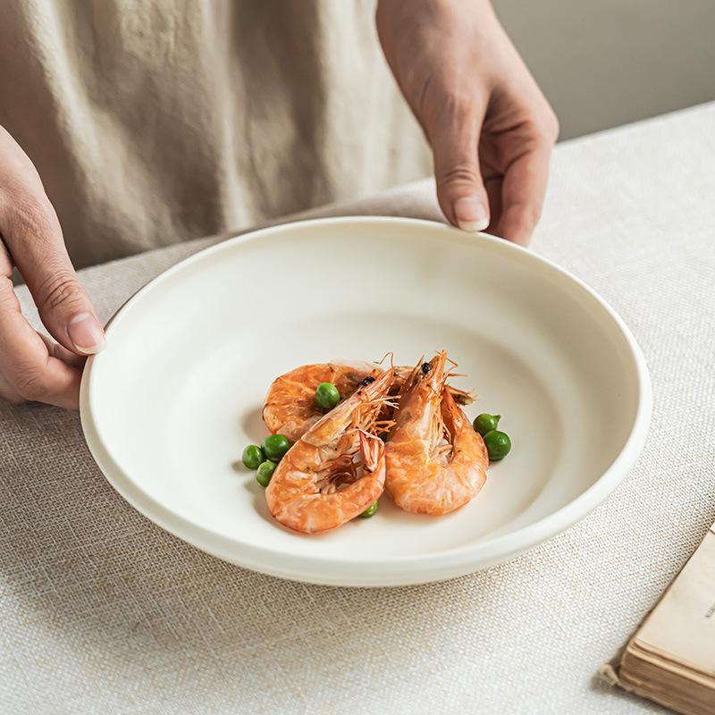 Premium Sense Simple Large Bowl Tableware Household Round Vegetable Bowl Solid Color Round Dessert Bowl Dim Sum Bowl Special Salad Bowl