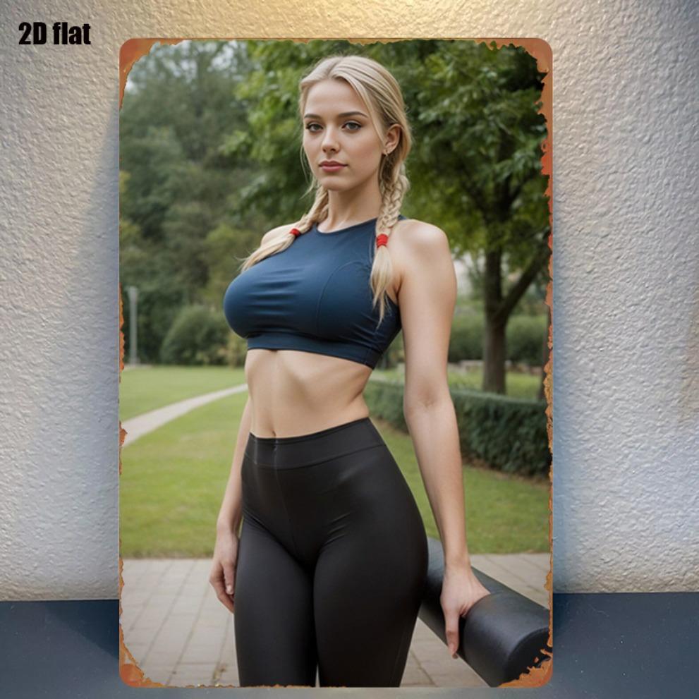

1pc 8x12 Inch Tin Sign Fitness Woman Outdoor Scene Art Rustic Wall Decor for Living Room Game Room 20x30cm