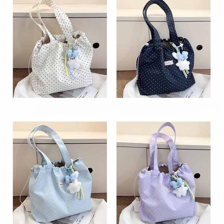 Polka Dot Drawstring Tote Bag Women's Large-capacity Shoulder Bag