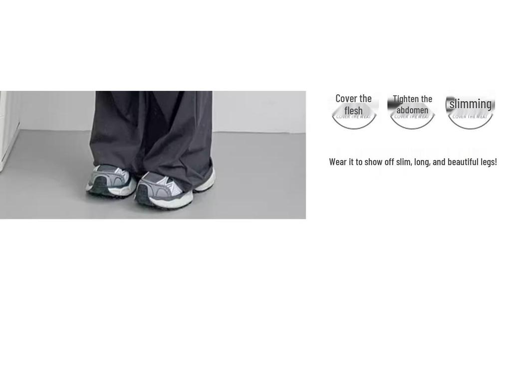 Damskie szare spodnie robocze typu spadochronowego z wysokim stanem dla drobnych - Letni casualowy styl z szerokimi nogawkami