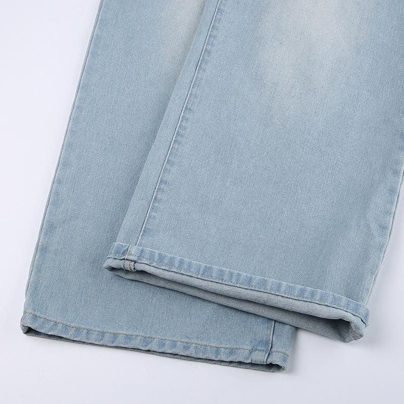 Vintage Design Sense Street Personality Solid Color Holes Casual Loose Straight Pants Low Waist Hot Girls Jeans Stitching Skinny Cool Girls Jeans