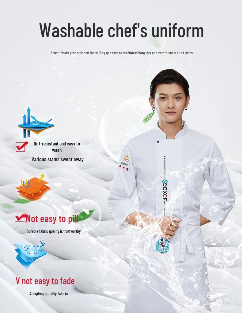 Kuchařská uniforma s vlastním logem: Vodotěsné, Olejivzdorné Pracovní oblečení s dlouhým rukávem pro cateringové a restaurační kuchyně
