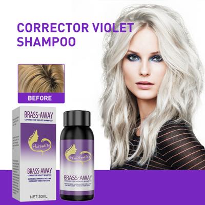30ml vlasový šampon Brass Away Dlouhotrvající široká aplikace Korektor barvy vlasů Fialový šampon pro krásu