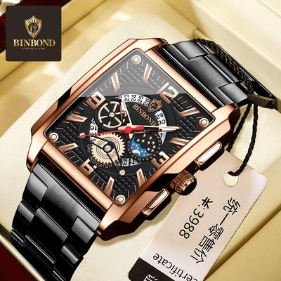 Binbond Men's Retro Gold Square Calendar Waterproof Luminous Sports Watch