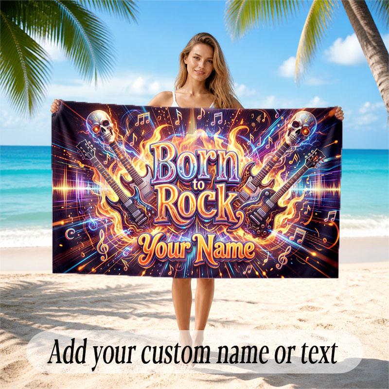 Music General Theme Beach Towel Personalized Custom Name & Text Soft Quick Dry Beach Towel for Swimming Travel