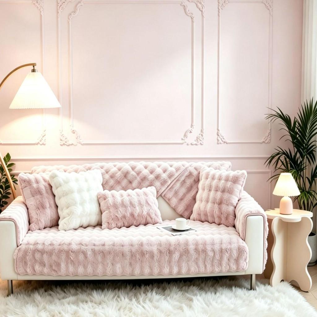 Thick Non-Slip Cat Scratch-Resistant Bubble Fleece Rabbit Fur Sofa Cushion for Autumn and Winter