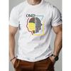 Men'S 2025 OMD Barcode Print T-Shirt - OMDMD Barcode & Black/Yellow Stripes, White Round Neck Short Sleeve, Machine Washable Casual & Festival Wear,
