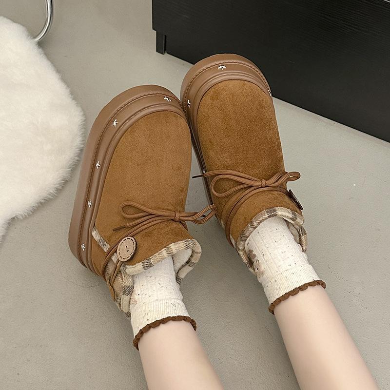 Women's Lace-up Fashion Lightweight Height-enhancing Thick Sole Winter Warm Fur One Snow Boots Plush Lined Non-slip Casual Sports Cotton Boots
