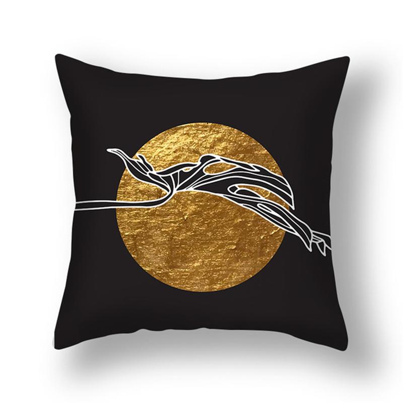 Modern Light Luxury Pillowcase Black Gold Leaf Abstract Plant Sofa Bedside Cushion Cover 45x45cm Car Home Decoration Pillowcase