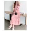 Patchwork Solid Color Long Skirt Sleeveless Commuter Crew Neck Dress